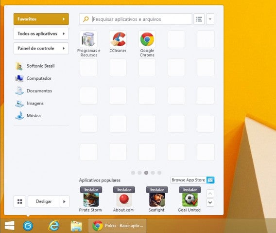 Menu Iniciar do programa Pokki