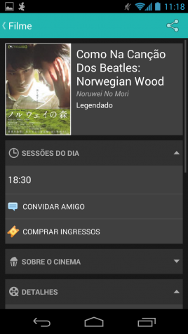 Interface do aplicativo Cine Mobits