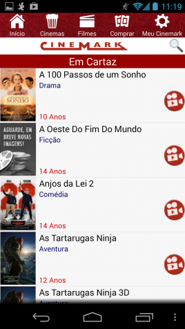 Interface do programa Cinemark