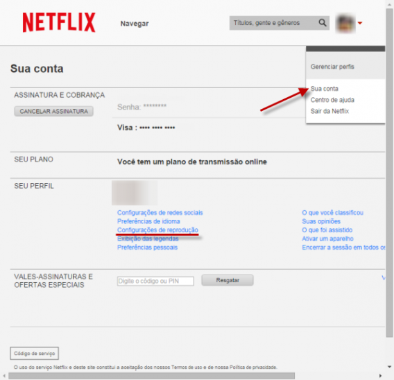 Abra as configurações de reprodução do Netflix