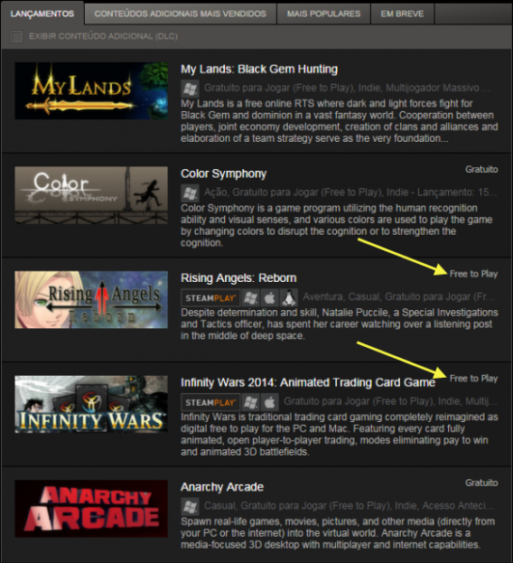 Procure os títulos do Steam marcados como Free to Play