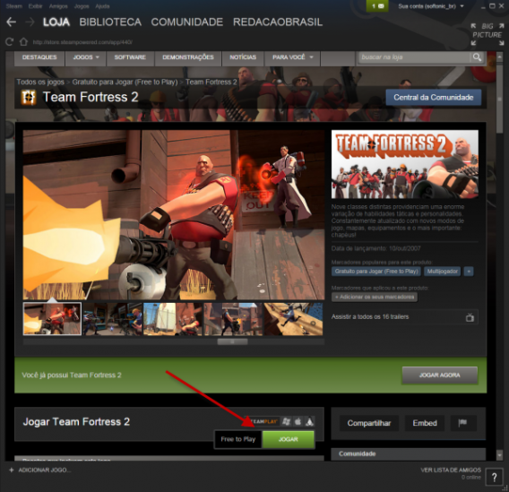 Clique no botão verde Jogar para iniciar a instalação do game