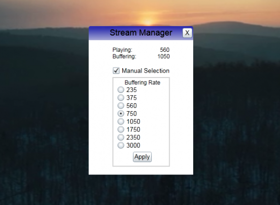 No Stream Manager, escolha a seleção manual e a opção 750