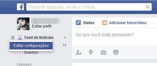 Configurações do feed de notícias no Facebook