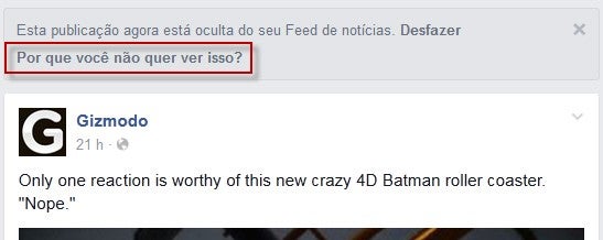 O Facebook quer saber por que você preferiu não ver tal post