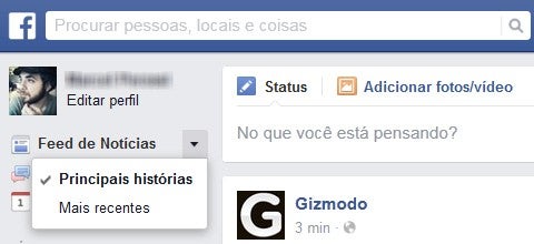 Opções do Feed de Notícias