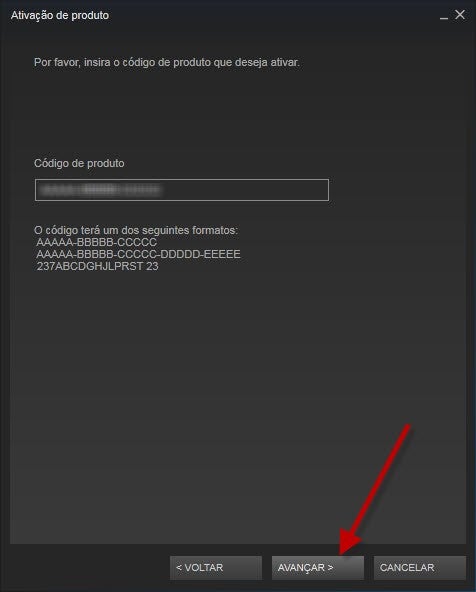 Ativação de produto no Steam Ativação de produto no Steam