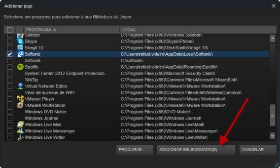 Selecione jogo para criar atalho no Steam Selecione jogo para criar atalho no Steam