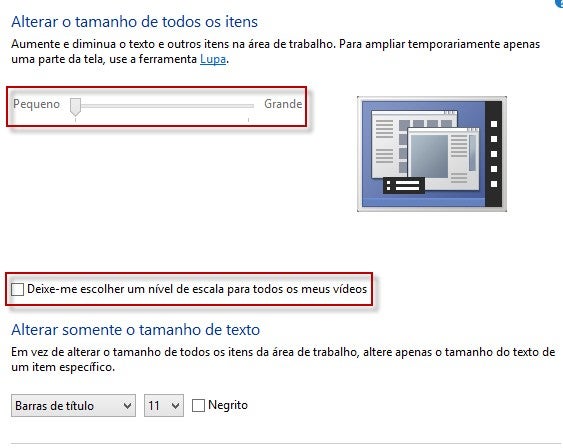 Controle deslizante para alterar tamanho dos itens