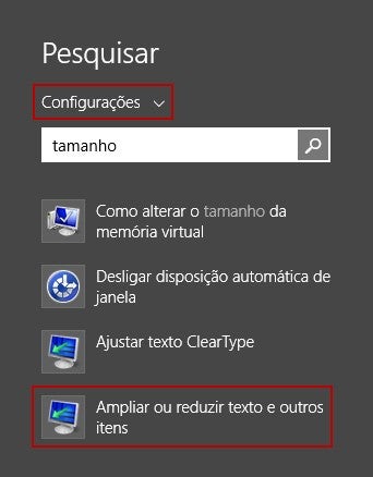 Pesquise a opção para ampliar ou reduzir textos