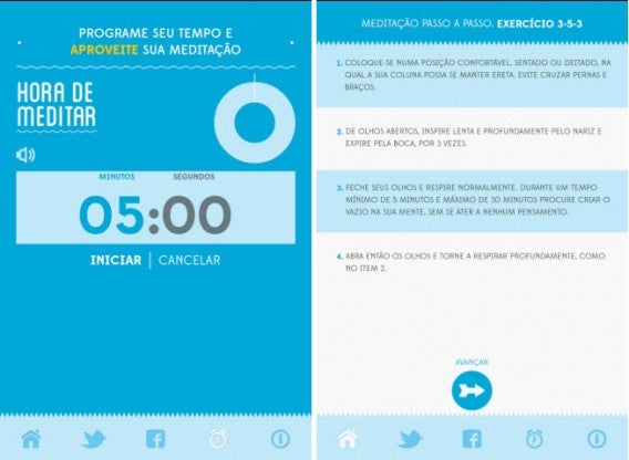 Interface do aplicativo 5 Minutos