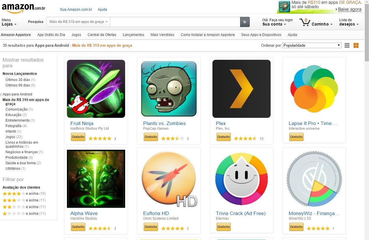 Apps grátis na Amazon App Store