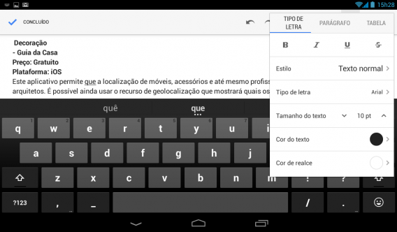 Google Docs para celular e tablets