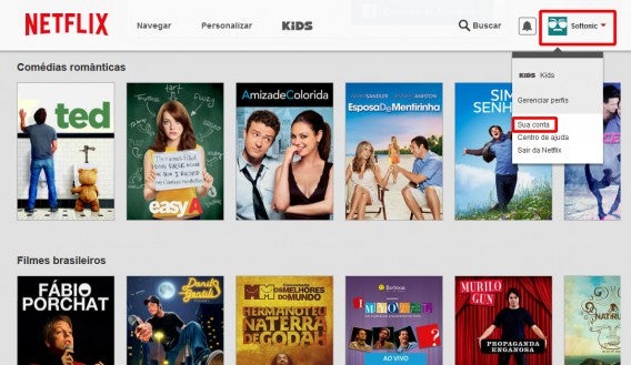 Acesse suas opções de conta no Netflix