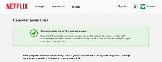 Se quiser informar o motivo do cancelamento, o formulário aparece depois