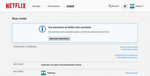 Acesse novamente a tela de conta para confirmar que a conta foi cancelada