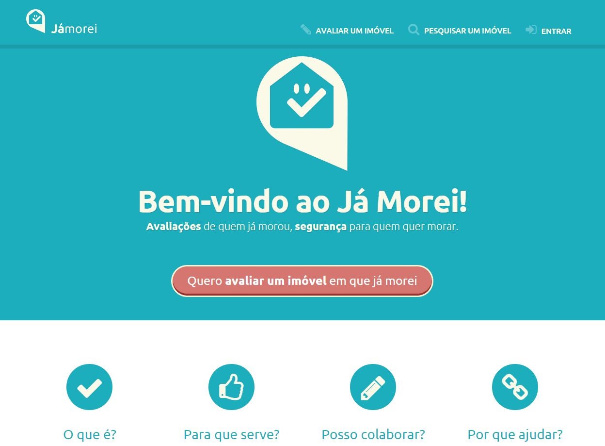 Interface do site Já Morei 