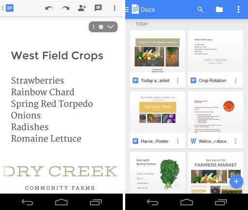 Interface do Google Docs para Android
