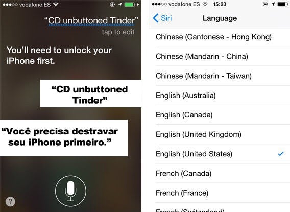 Siri não compreende todos os idiomas