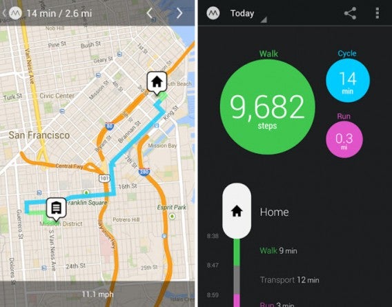 Interface do aplicativo Moves