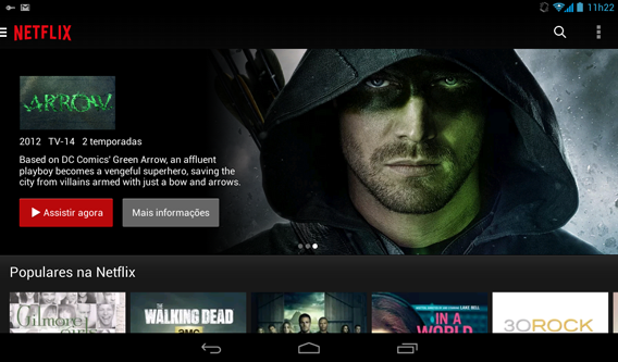 Tela principal da Netflix para Android