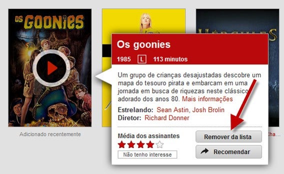 Botão na janela extra também permite remover vídeo dos favoritos