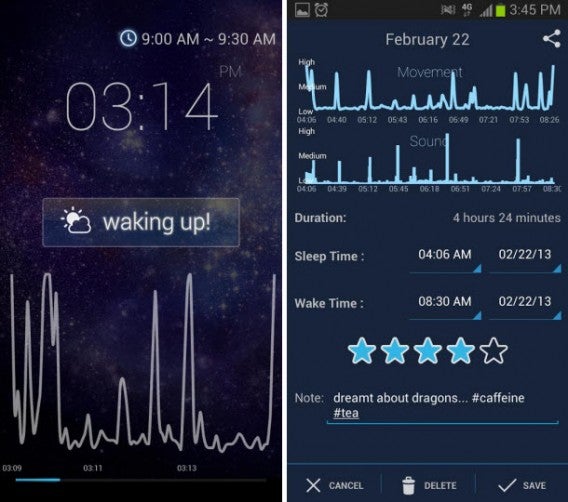 Interface do aplicativo SleepBot