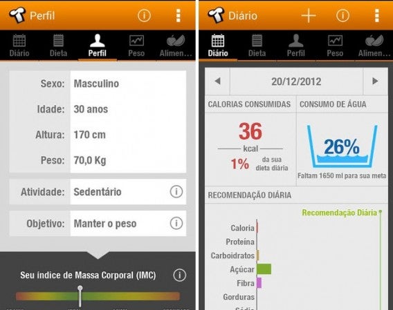 Interface do aplicativo TecnoNutri