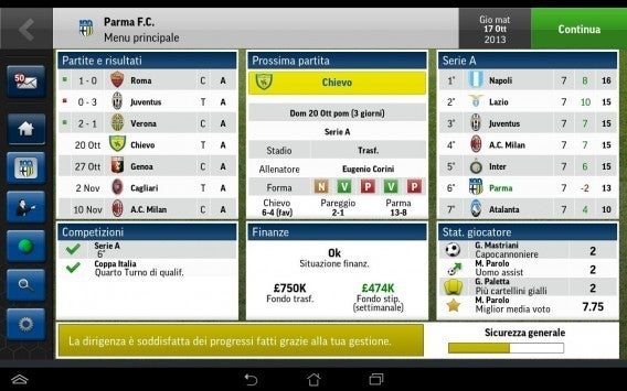 Interface do Football Manager Handheld 2015