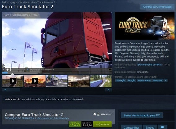 ETS2 está em promoção no Steam