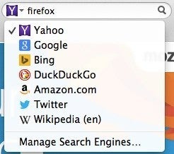 Opções de buscadores do Firefox