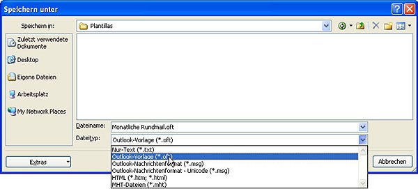 Vorlage in Outlook speichern