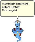 Comic-Flaschengeist mit einer Sprechblase