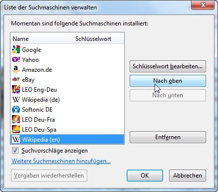 Suchmaschinen verwalten