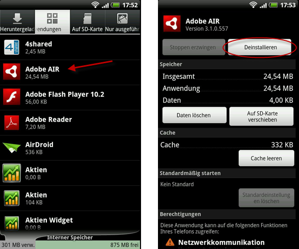 Übersicht der Anwendungen bei Android