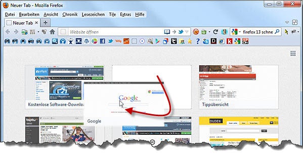 Firefox Schnellauswahl positionieren