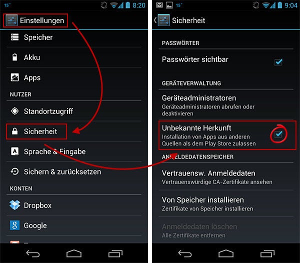 Unbekannte Herkunft zulassen