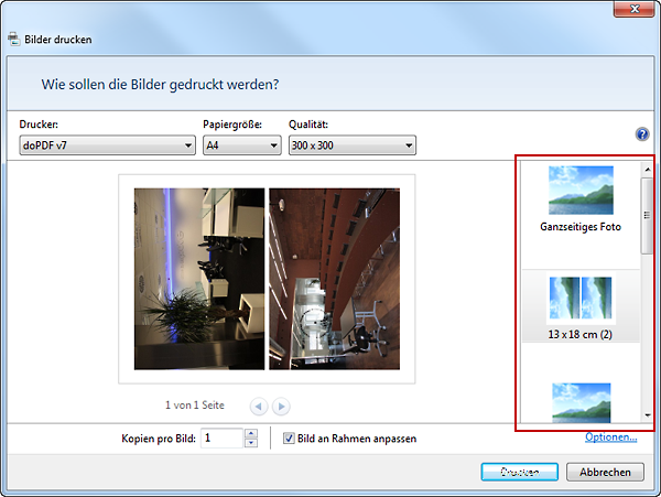 Fotos drucken - Layout