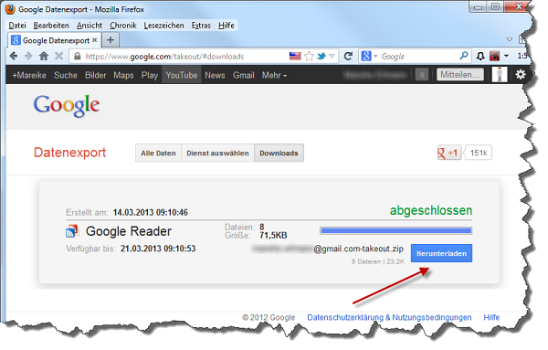 Google Reader Archiv herunterladen