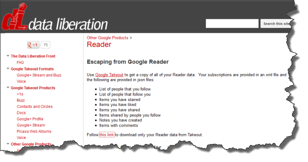 Google Reader data liberation