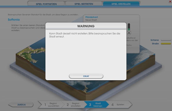 SimCity: Stadt erstellen fehlgeschlagen