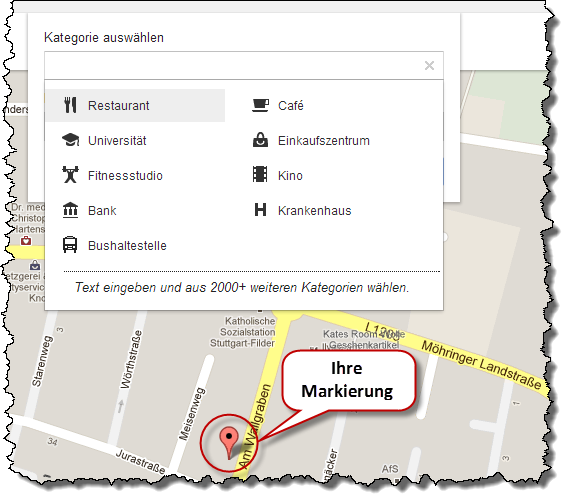 Google Map Maker - Kategorie wählen