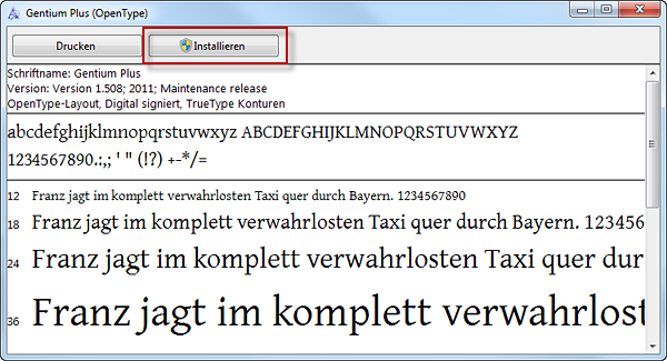 Schrift installieren