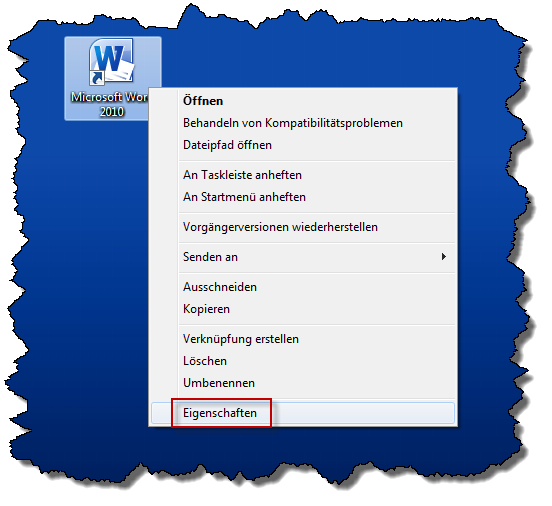 Eigenschaften öffnen