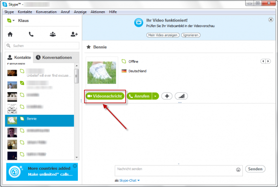 So versenden Sie Videonachrichten mit Skype