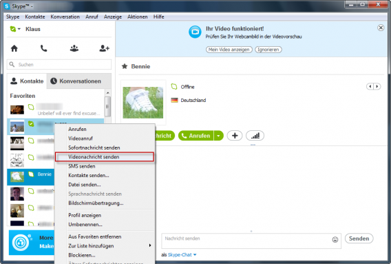 So versenden Sie Videonachrichten mit Skype