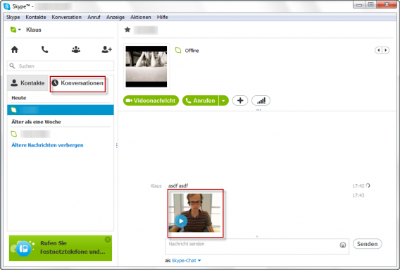 So versenden Sie Videonachrichten mit Skype