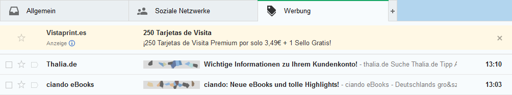 Google Mail GMail Werbung als E-Mail getarnt