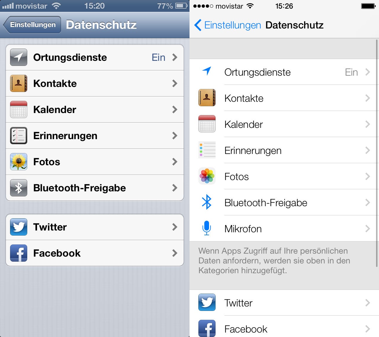 Vergleich des Einstellungen-Menü in iOS 6 und iOS 7