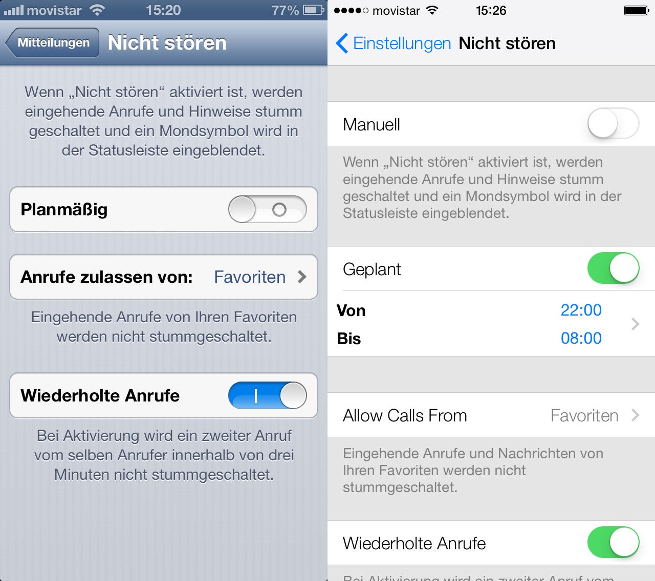 Vergleich des Einstellungen-Menü in iOS 6 und iOS 7